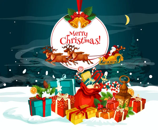 Kartkę z życzeniami Christmas Santa prezent w śniegu — Wektor stockowy