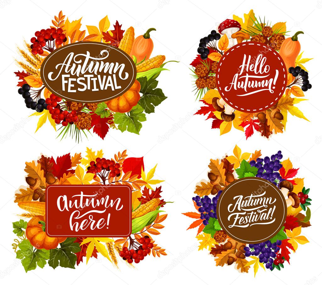 Autumn fest harvest and leaf with fall quotes