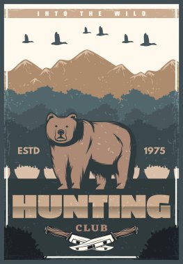 Avcılık Kulübü vektör poster vahşi ayı ile