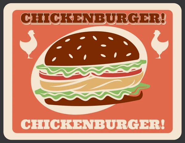 Cartel retro del vector de comida rápida Chickenburger — Archivo Imágenes Vectoriales