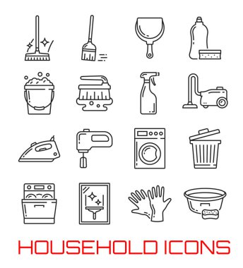 Household icons vector thin line art clipart