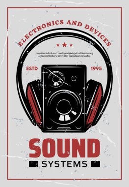 Müzik kulaklık ve Hi-Fi sistemleri retro poster