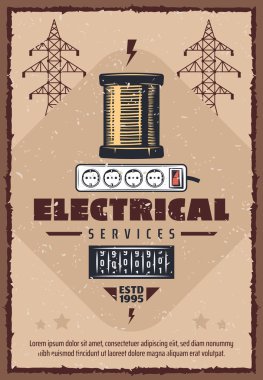 Elektrik Servisi yuva ve reel retro poster