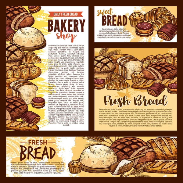 Bread sketch posters and bakery banners — Stock Vector