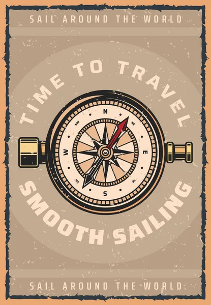Marine travel compass vector retro poster — Stock Vector