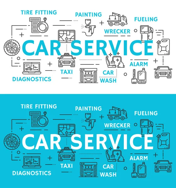 Car service and auto repair vector line icons — Stock Vector