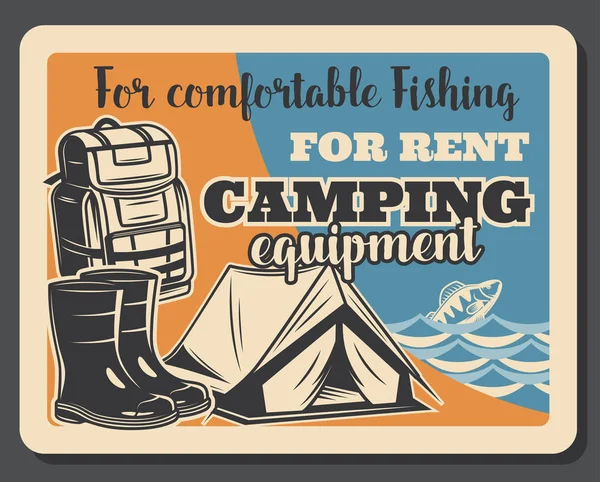Fiske camping vektor vintage affisch — Stock vektor