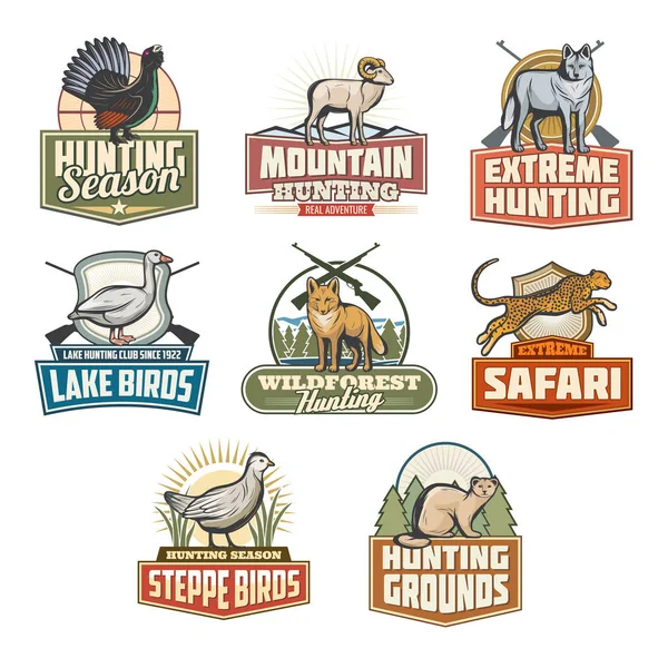 Safari caza temporada abierta vector animales iconos — Archivo Imágenes Vectoriales