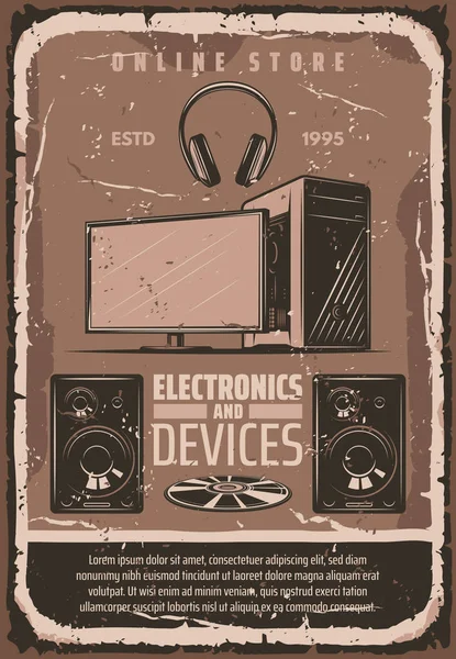 Elektronikus készülékek és a számítógép hardver poszter — Stock Vector