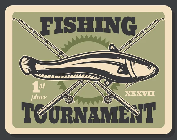 Pesca torneo pesci e canne vettore poster — Vettoriale Stock