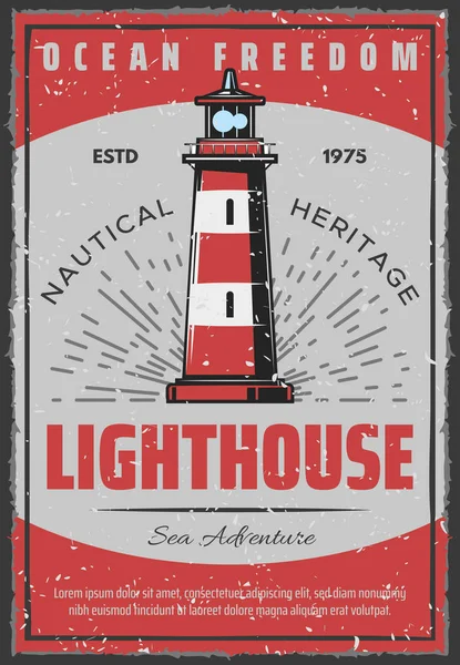 Marine seafarer navigation lighthouse retro poster — Stock Vector