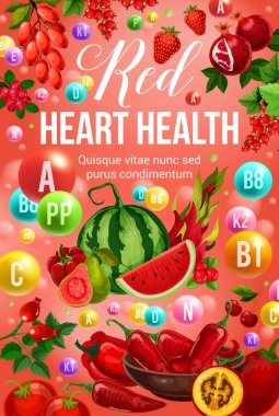 Kırmızı diyet yiyecek ve kalp sağlığı beslenme vitamin