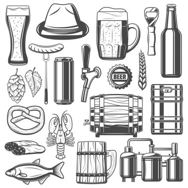 Bira bira ve aperatifler simgeler vektör