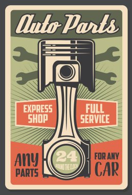 Araba Oto yedek parça hizmeti dükkanı retro poster motor