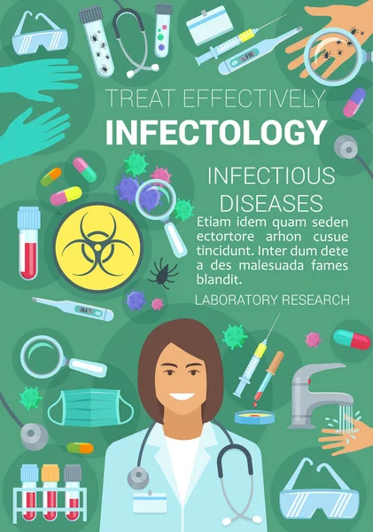 感染症やウイルスの infectology 医学ポスター — ストックベクタ