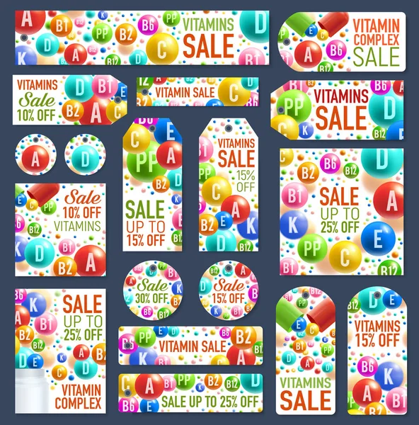 Vitamin complex pills and capsules sale posters — Stock Vector