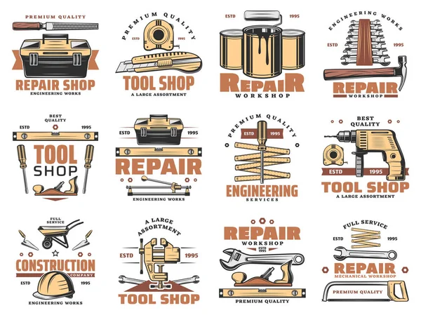 Iconos de taller de herramientas de reparación y servicio — Archivo Imágenes Vectoriales