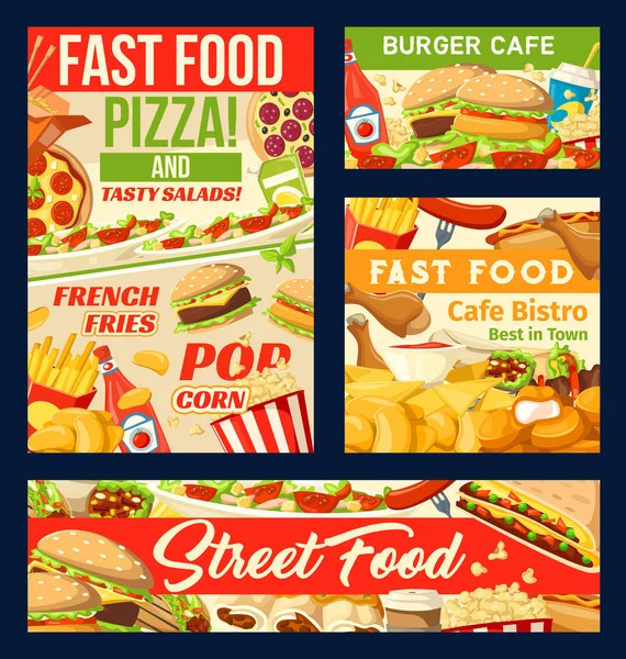 Fast-food restaurant en street food posters — Stockvector