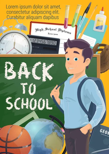 Uczeń i powrót do szkoły na plakat tablica — Wektor stockowy