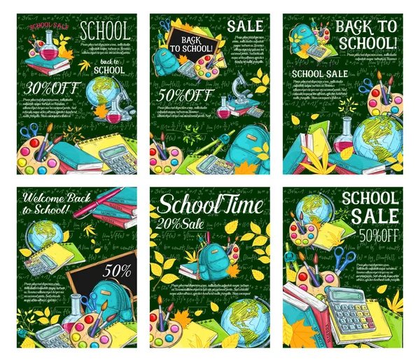 Back to School vector sale offer sketch posters