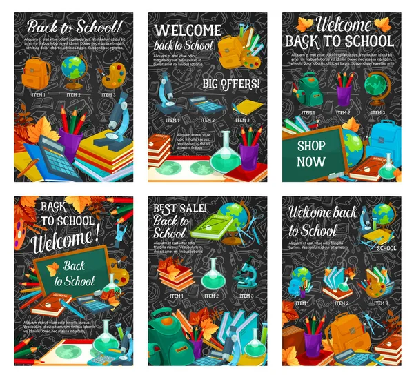 Banner di vendita a scuola, design volantino sconto — Vettoriale Stock