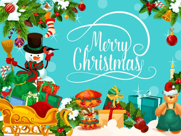 Snowman y Santa regalo para la tarjeta de felicitación de Navidad — Archivo Imágenes Vectoriales