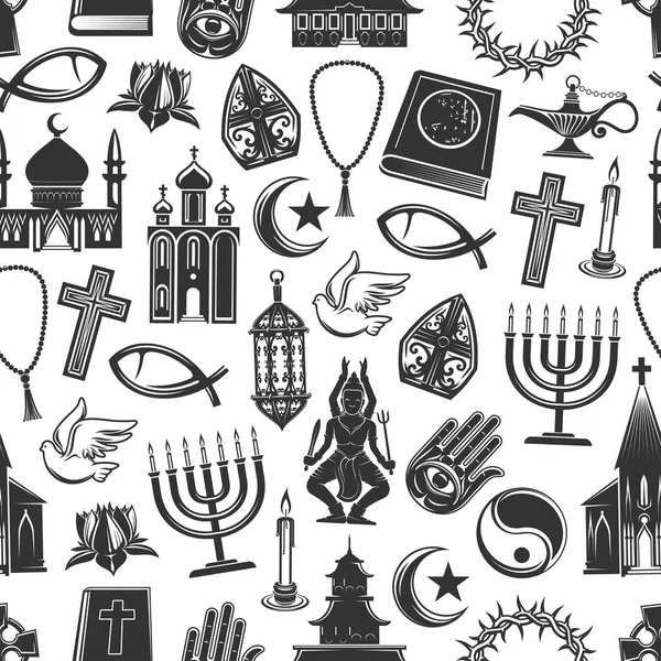 Religione simboli senza soluzione di continuità modello di sfondo — Vettoriale Stock