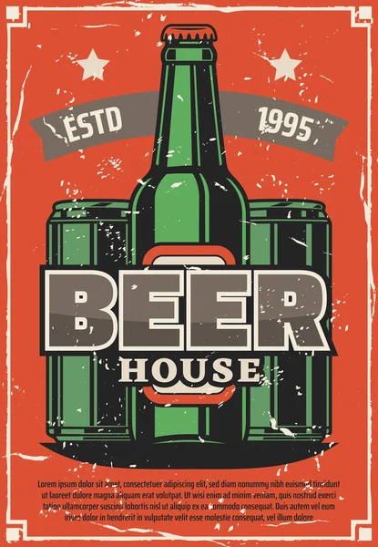 醸造所のレトロなポスター、ベクター クラフト ビール瓶 — ストックベクタ