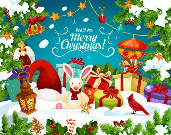 Regalo de Navidad con diseño de tarjeta de felicitación Santa hat — Archivo Imágenes Vectoriales