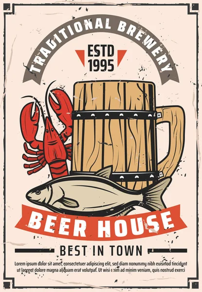 Cervejaria de cerveja casa retro propaganda cartaz — Vetor de Stock