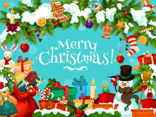 Navidad vacaciones Santa regalos vector tarjeta de felicitación — Vector de stock
