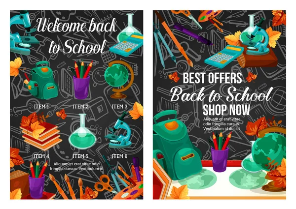 Zurück zum Schulvektor Herbst Verkauf Angebot Plakate — Stockvektor