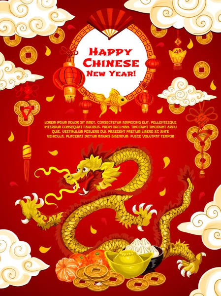 Çin yeni yılı altın ejderha vektör tebrik kartı