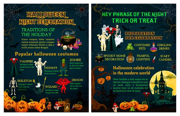 Truco de Halloween o cartel de celebración de noche — Vector de stock