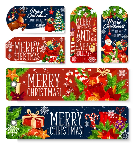 Christmas decorations vector greeting tags — Stock Vector