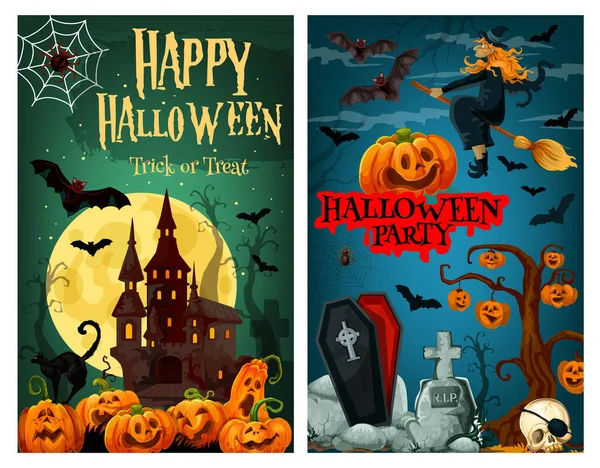 Halloween spooky ghost house en begraafplaats banner — Stockvector