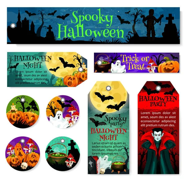 Halloween-Tag und Etikett der Oktober-Horror-Party — Stockvektor