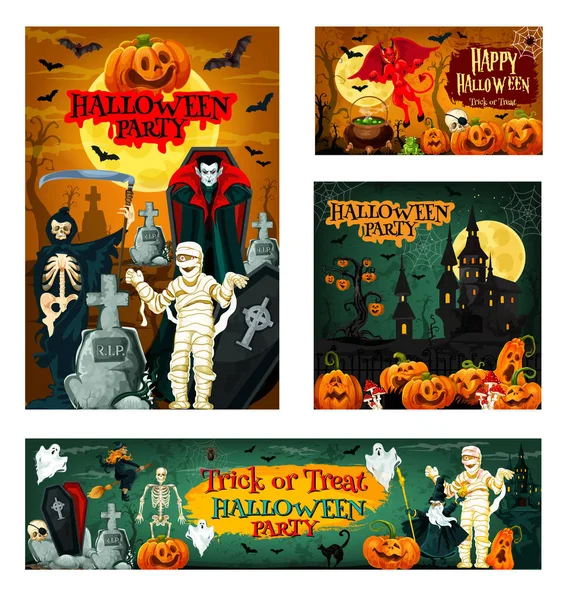 Halloween nacht trick or treat horror party banner — Stockvector