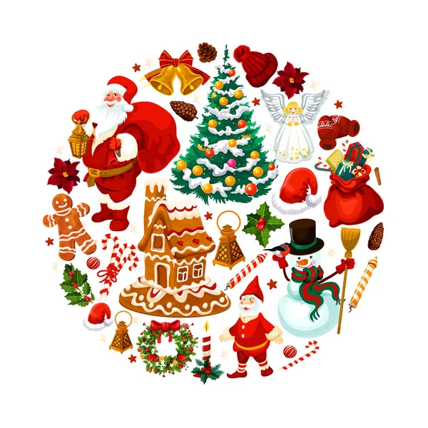 Christmas decorations Santa gifts vector poster — Stock Vector