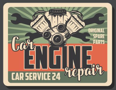 Araba motoru tamir servisi vektör VINTAGE poster