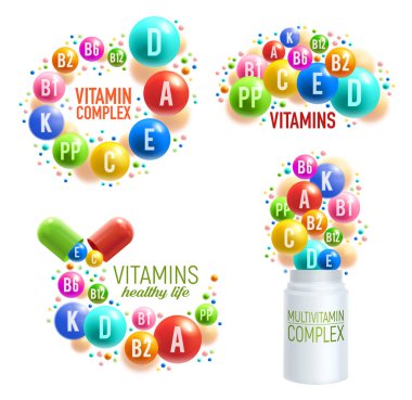 Vitamin pills and multivitamin complex capsules clipart