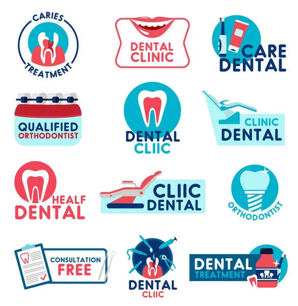 牙科诊所和牙科医学矢量图标 — 图库矢量图片