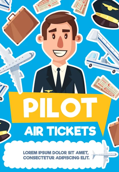 Pilotní muž leteckého povolání vektor plakát — Stockový vektor
