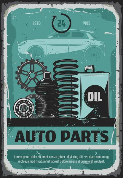 Auto-onderdelen, oliën en tandwielen. Auto service poster — Stockvector