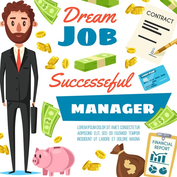 Zakenman of office manager werk vector poster — Stockvector