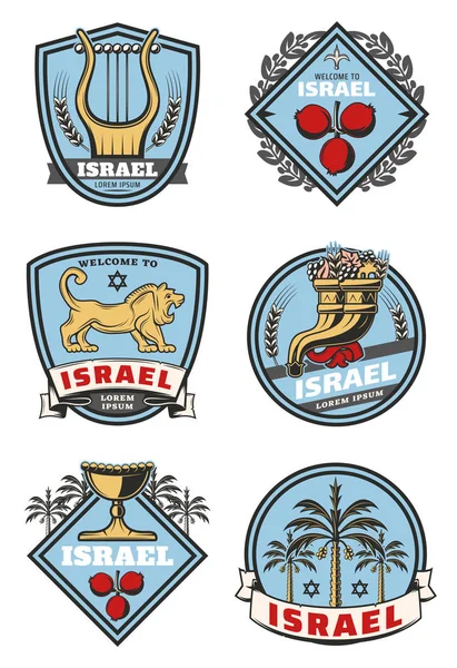 Israel viajar ícones e símbolos do vetor de cultura —  Vetores de Stock