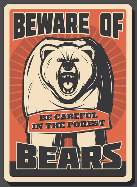 Vorsicht vor Retro-Plakat zur Wildbärenjagd — Stockvektor