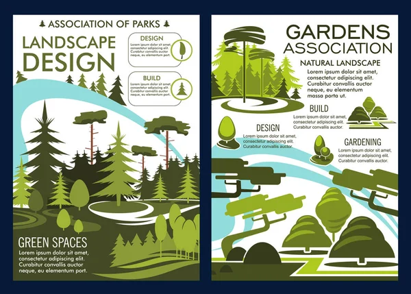 Servicio de diseño de paisajes naturales carteles de parques verdes — Archivo Imágenes Vectoriales