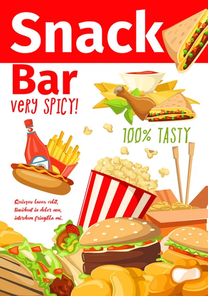 Плакат Фаст Фуда Закусками Кафе Ресторана Бистро Векторный Чизбургер Бутерброд — стоковый вектор