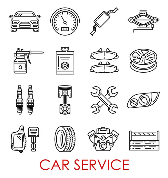 Bil service och automatisk reparation vector tunn linje ikoner — Stock vektor